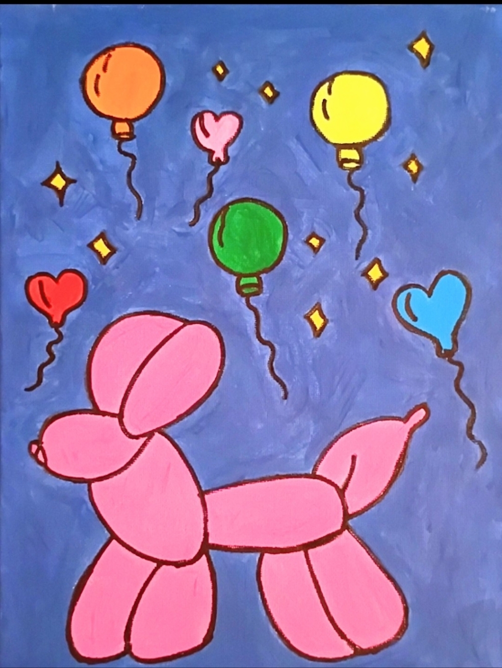 Pink Balloon Dog Painting 9x12 Canvas Cute Pop Art Nursery Wall Decor